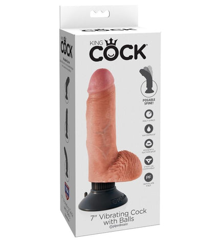 KING COCK - GODE VIBRATEUR AVEC TESTICULES 17.78 CM NATUREL - Concombre Boutique