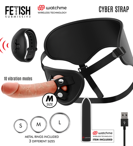 FETISH SUBMISSIVE CYBER STRAP - HARNAIS AVEC GODE ET TÉLÉCOMMANDE BULLET TECHNOLOGIE WATCHME M by FETISH SUBMISSIVE