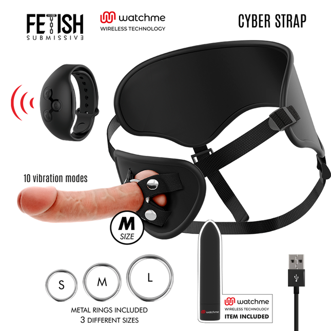 FETISH SUBMISSIVE CYBER STRAP - HARNAIS AVEC GODE ET TÉLÉCOMMANDE BULLET TECHNOLOGIE WATCHME M by FETISH SUBMISSIVE