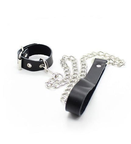 OHMAMA FETISH - COLLIER PÉNIS ET BRACELET EN CUIR AVEC CHAÎNE MÉTALLIQUE by OHMAMA FETISH
