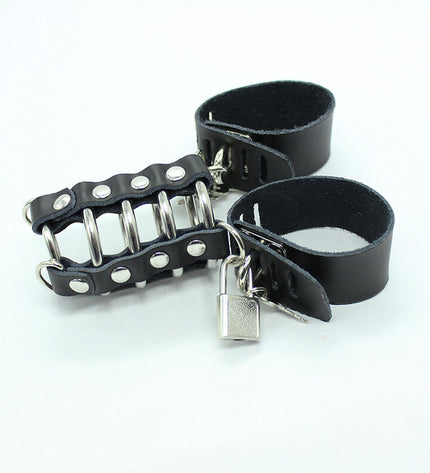OHMAMA FETISH - CAGE PÉNIS AVEC ANNEAUX MÉTALLIQUES ET SANGLE EN CUIR by OHMAMA FETISH
