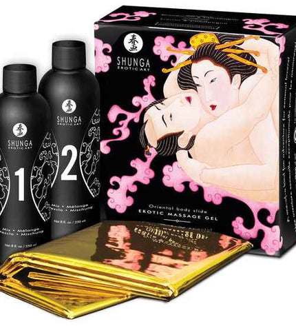 SHUNGA - GEL DE MASSAGE ÉROTIQUE ORIENTAL CORPS À CORPS FRAISES ET CAVA
