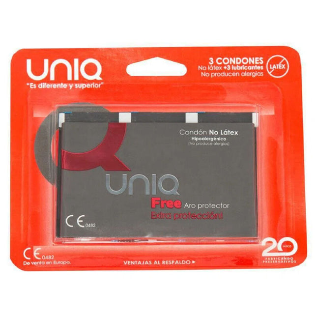 UNIQ - FREE PRÉSERVATIFS SANS LATEX AVEC ANNEAU DE PROTECTION 3 UNITÉS - Concombre Boutique