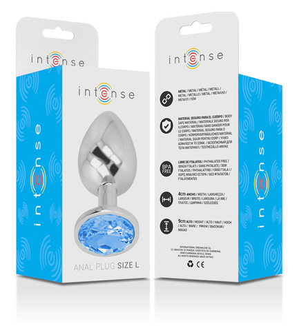 INTENSE - PLUG ANAL EN MÉTAL ALUMINIUM AVEC CRISTAL BLEU TAILLE L by INTENSE ANAL TOYS