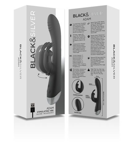 BLACK&SILVER - DJ. STIMULATEUR DE LAPIN RECHARGEABLE EN SILICONE ADAM NOIR by BLACK&SILVER