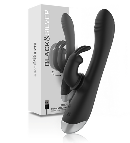 BLACK&SILVER - DJ. STIMULATEUR DE LAPIN RECHARGEABLE EN SILICONE ADAM NOIR by BLACK&SILVER