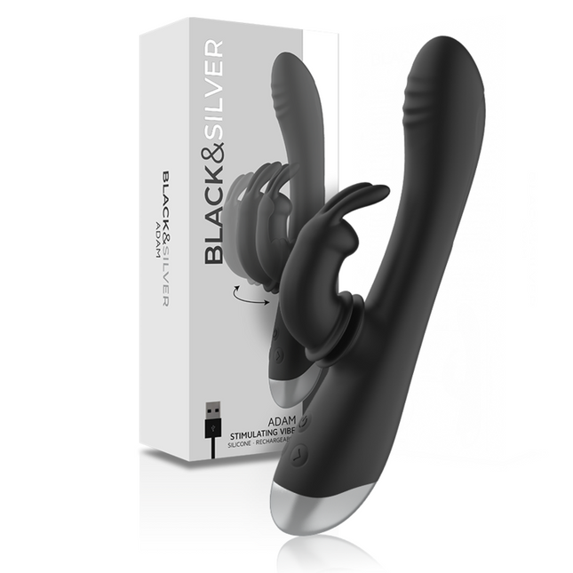 BLACK&SILVER - DJ. STIMULATEUR DE LAPIN RECHARGEABLE EN SILICONE ADAM NOIR by BLACK&SILVER