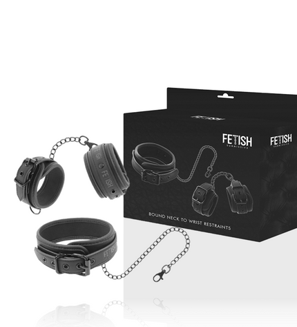 FETISH SUBMISSIVE - COLLIER ET MENOTTES EN CUIR VÉGAN AVEC DOUBLURE EN NOPRÈNE - Concombre Boutique
