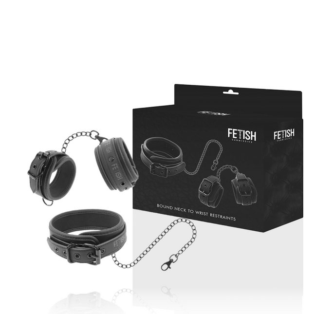 FETISH SUBMISSIVE - COLLIER ET MENOTTES EN CUIR VÉGAN AVEC DOUBLURE EN NOPRÈNE - Concombre Boutique