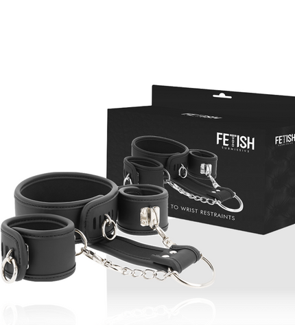 FETISH SUBMISSIVE - COLLIER ET MENOTTES EN CUIR VÉGAN AVEC DOUBLURE EN NOPRÈNE - Concombre Boutique