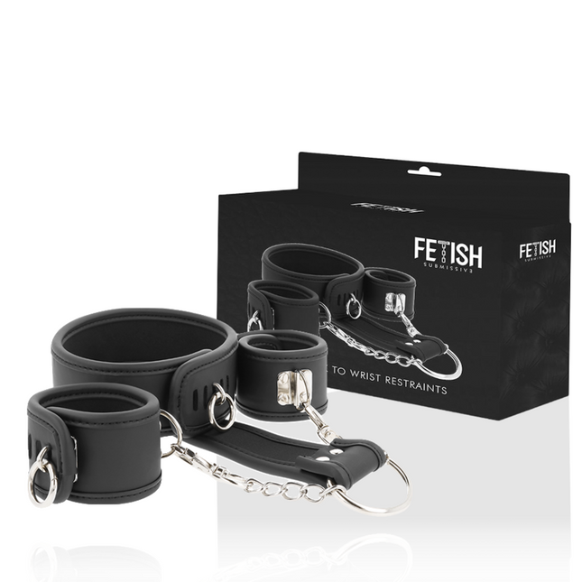 FETISH SUBMISSIVE - COLLIER ET MENOTTES EN CUIR VÉGAN AVEC DOUBLURE EN NOPRÈNE - Concombre Boutique