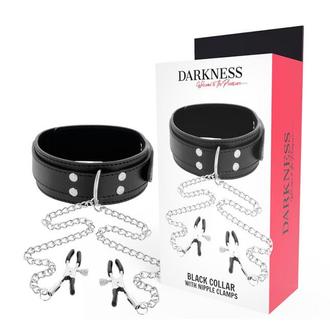 DARKNESS - COLLIER AVEC PINCES NIPPLE NOIR by DARKNESS BONDAGE