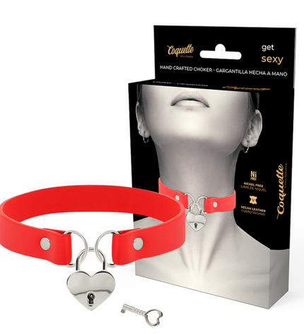 COQUETTE CHIC DESIRE - COLLIER EN CUIR VEGAN ROUGE AVEC ACCESSOIRE COEUR AVEC CL? by COQUETTE ACCESSORIES