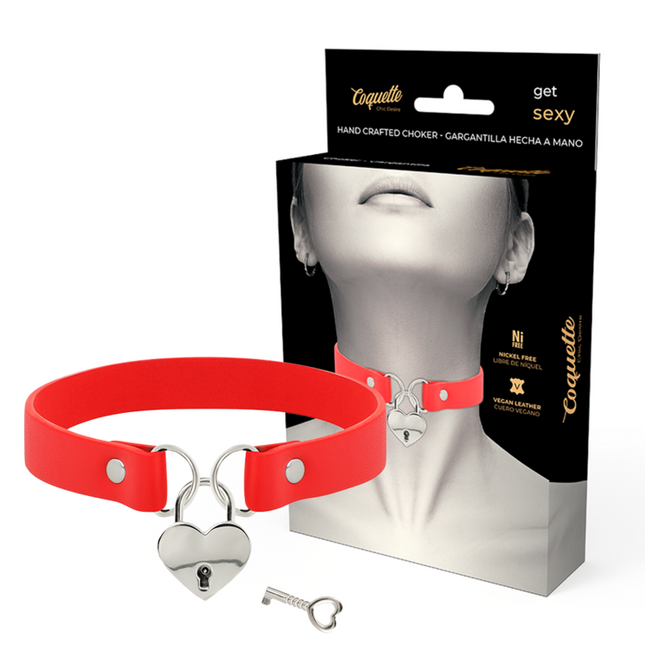 COQUETTE CHIC DESIRE - COLLIER EN CUIR VEGAN ROUGE AVEC ACCESSOIRE COEUR AVEC CL? by COQUETTE ACCESSORIES