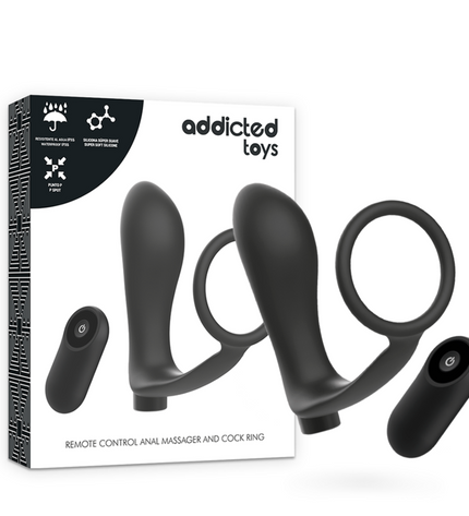 ADDICTED TOYS - ANNEAU PÉNIS AVEC TÉLÉCOMMANDE PLUG ANAL NOIR RECHARGEABLE by ADDICTED TOYS