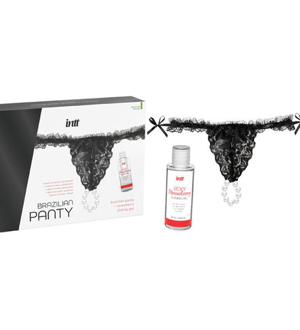 INTT RELEASES - CULOTTE BRÉSILIENNE NOIRE AVEC PERLES ET GEL LUBRIFIANT 50 ML by INTT RELEASES