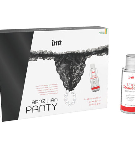 INTT RELEASES - CULOTTE BRÉSILIENNE NOIRE AVEC PERLES ET GEL LUBRIFIANT 50 ML by INTT RELEASES
