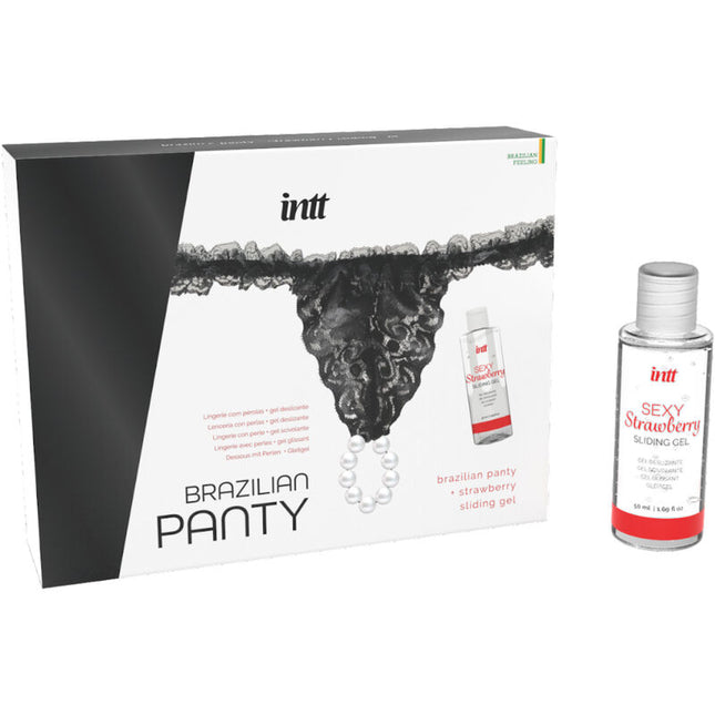 INTT RELEASES - CULOTTE BRÉSILIENNE NOIRE AVEC PERLES ET GEL LUBRIFIANT 50 ML by INTT RELEASES