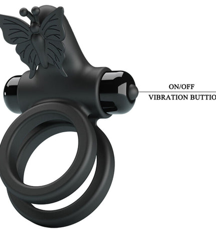 PRETTY LOVE - DOUBLE ANNEAU VIBRANT AVEC STIMULATEUR NOIR by PRETTY LOVE MALE