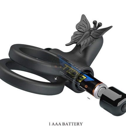 PRETTY LOVE - DOUBLE ANNEAU VIBRANT AVEC STIMULATEUR NOIR by PRETTY LOVE MALE
