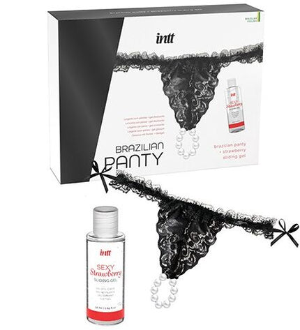 INTT RELEASES - CULOTTE BRÉSILIENNE NOIRE AVEC PERLES ET GEL LUBRIFIANT 50 ML by INTT RELEASES
