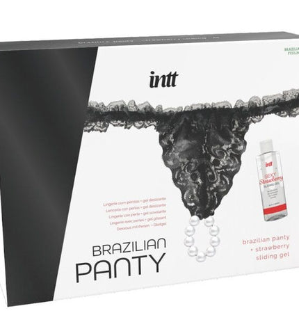 INTT RELEASES - CULOTTE BRÉSILIENNE NOIRE AVEC PERLES ET GEL LUBRIFIANT 50 ML by INTT RELEASES