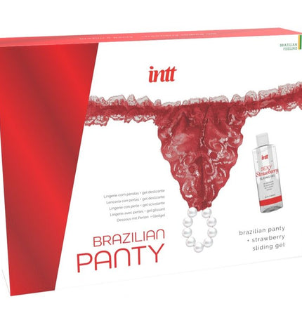 INTT RELEASES - CULOTTE ROUGE BRÉSILIENNE AVEC PERLES ET GEL LUBRIFIANT 50 ML by INTT RELEASES