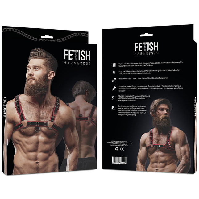 FETISH SUBMISSIVE ATTITUDE - HARNAIS DE POITRINE EN ÉCO-CUIR POUR HOMME NOIR/ROUGE by FETISH SUBMISSIVE ATTITUDE