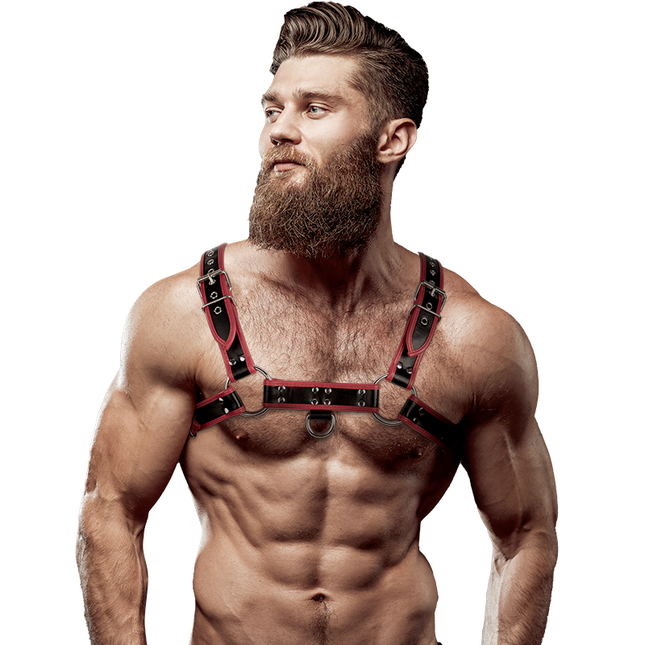 FETISH SUBMISSIVE ATTITUDE - HARNAIS DE POITRINE EN ÉCO-CUIR POUR HOMME NOIR/ROUGE by FETISH SUBMISSIVE ATTITUDE