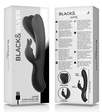 BLACK&SILVER - STIMULATEUR DE LAPIN EN SILICONE RECHARGEABLE JAMIE NOIR by BLACK&SILVER