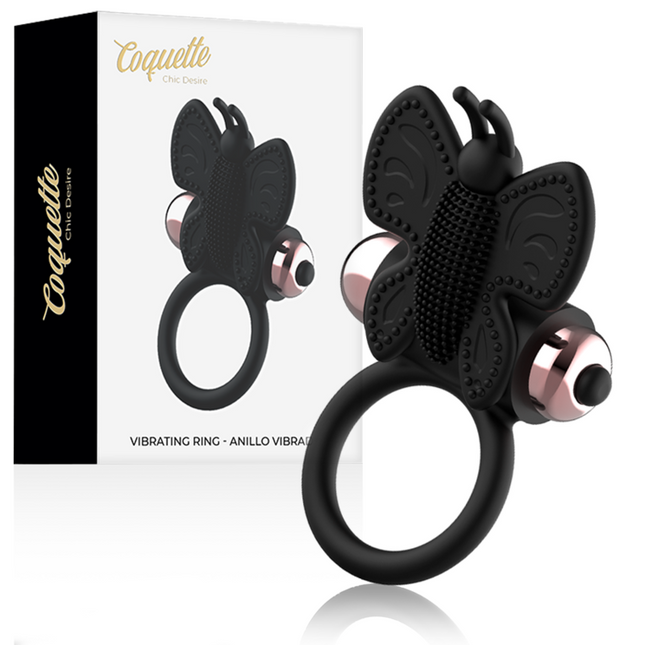 COQUETTE CHIC DESIRE - COCKRING PAPILLON AVEC VIBRATEUR NOIR/ OR by COQUETTE TOYS