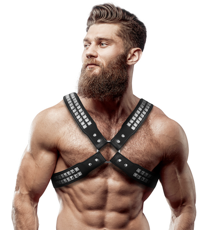 FETISH SUBMISSIVE ATTITUDE - HARNAIS EN CUIR ÉCOLOGIQUE POUR HOMMES POITRINE CROISÉE AVEC RIVETS by FETISH SUBMISSIVE ATTITUDE