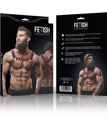 FETISH SUBMISSIVE ATTITUDE - HARNAIS DE POITRINE BULLDOG EN CUIR ÉCOLOGIQUE POUR HOMMES NOIR/ROUGE by FETISH SUBMISSIVE ATTITUDE