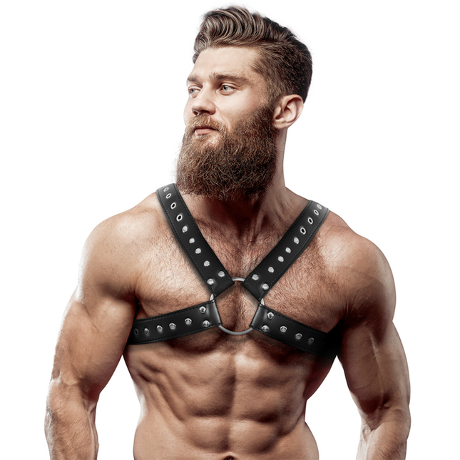 FETISH SUBMISSIVE ATTITUDE - HARNAIS DE POITRINE CROISÉ EN ÉCO-CUIR POUR HOMMES AVEC CLOUS by FETISH SUBMISSIVE ATTITUDE