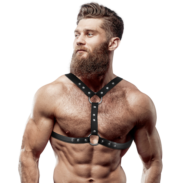 FETISH SUBMISSIVE ATTITUDE - HARNAIS DE POITRINE EN ÉCO-CUIR AVEC DOUBLE SUPPORT ET CLOUS POUR HOMMES by FETISH SUBMISSIVE ATTITUDE