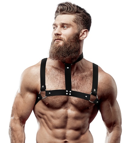 FETISH SUBMISSIVE ATTITUDE - HARNAIS DE POITRINE RÉGLABLE EN ÉCO-CUIR AVEC COLLIER POUR HOMMES by FETISH SUBMISSIVE ATTITUDE