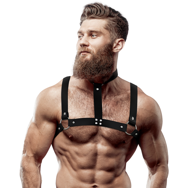 FETISH SUBMISSIVE ATTITUDE - HARNAIS DE POITRINE RÉGLABLE EN ÉCO-CUIR AVEC COLLIER POUR HOMMES by FETISH SUBMISSIVE ATTITUDE