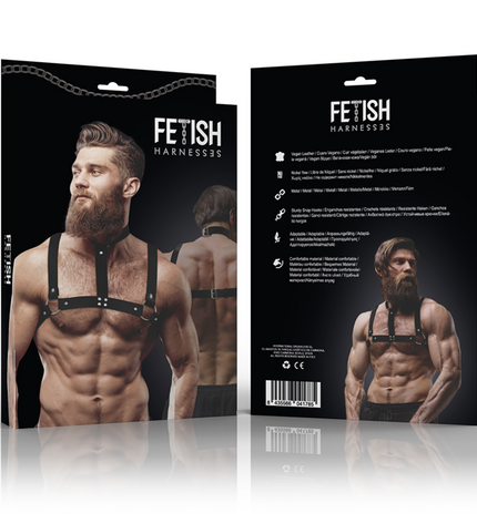 FETISH SUBMISSIVE ATTITUDE - HARNAIS DE POITRINE RÉGLABLE EN ÉCO-CUIR AVEC COLLIER POUR HOMMES by FETISH SUBMISSIVE ATTITUDE