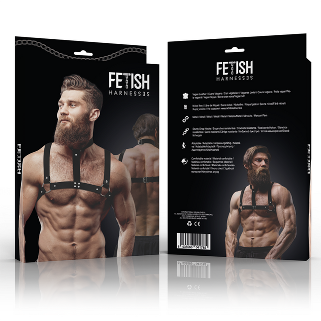 FETISH SUBMISSIVE ATTITUDE - HARNAIS DE POITRINE RÉGLABLE EN ÉCO-CUIR AVEC COLLIER POUR HOMMES by FETISH SUBMISSIVE ATTITUDE