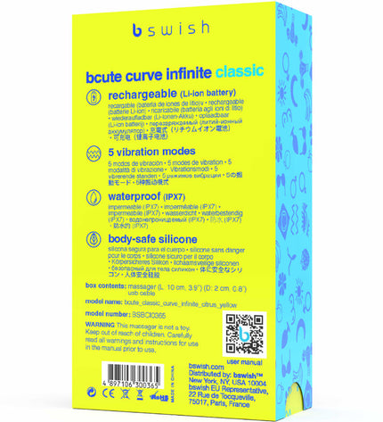 B SWISH - VIBRATEUR EN SILICONE RECHARGEABLE BCUTE CURVE INFINITE CLASSIC JAUNE by B SWISH
