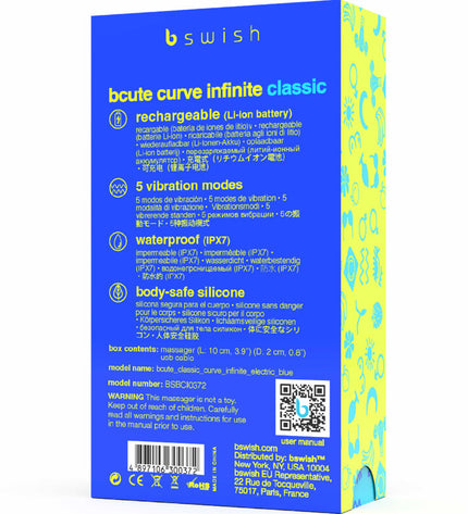 B SWISH - VIBRATEUR RECHARGEABLE BCUTE CURVE INFINITE CLASSIQUE BLEU SILICONE by B SWISH
