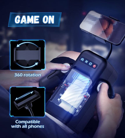 GAME CUP - MASTURBATEUR À VIBRATION DE POUSSÉE AVEC FONCTION CHAUFFANTE ET SUPPORT MOBILE - NOIR by BAILE FOR HIM