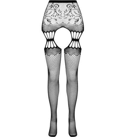 PASSION - COLLANT NOIR AVEC JARRETIÈRE S027 TAILLE UNIQUE by PASSION WOMAN GARTER & STOCK