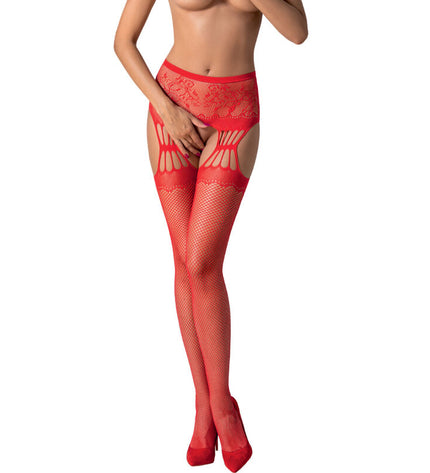 PASSION - COLLANT NOIR AVEC JARRETIÈRE S027 TAILLE UNIQUE by PASSION WOMAN GARTER & STOCK