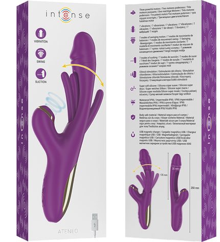 INTENSE - ATENEO VIBRATEUR MULTIFONCTION RECHARGEABLE 7 VIBRATIONS AVEC LANGUE OSCILLANTE ET ASPIRATION VIOLETTE by INTENSE HIGH TECH