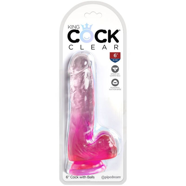 KING COCK - CLEAR PÉNIS RÉALISTE AVEC BOULES 13.5 CM ROSE by KING COCK