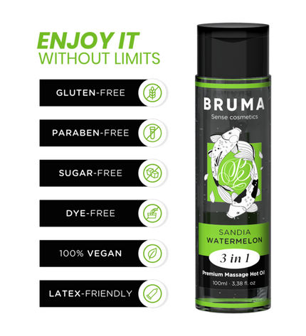 BRUMA - HUILE DE MASSAGE PREMIUM EFFET CHALEUR SAVEUR DE PASTÈQUE 3 EN 1 - 100 ML by BRUMA