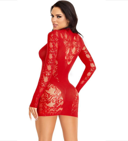 LEG AVENUE - MINI ROBE AVEC DENTELLE MANCHES LONGUES ROUGE by LEG AVENUE DRESSES