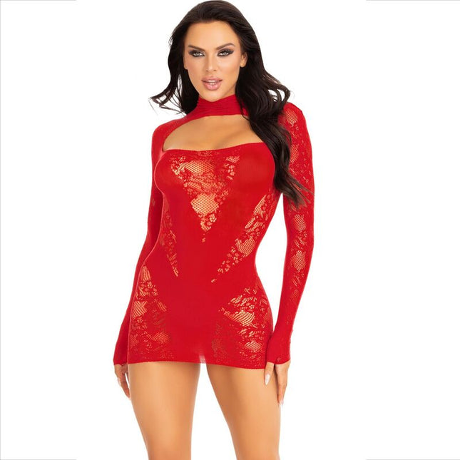 LEG AVENUE - MINI ROBE AVEC DENTELLE MANCHES LONGUES ROUGE by LEG AVENUE DRESSES