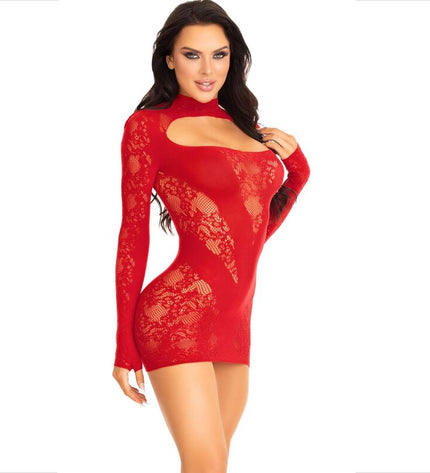 LEG AVENUE - MINI ROBE AVEC DENTELLE MANCHES LONGUES ROUGE by LEG AVENUE DRESSES